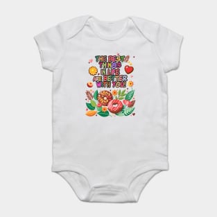 "The best things in life are better with you" lettering. Vintage donuts and sweet flowers, garden exotic floral for Valentines Day gifts Baby Bodysuit